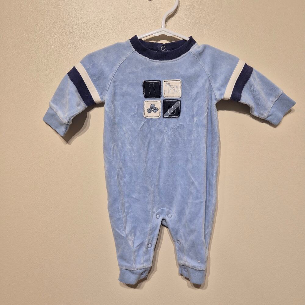 Vintage Chaps Baby Romper 3 Months Blue Long Sleeve Footless Velvet Velour